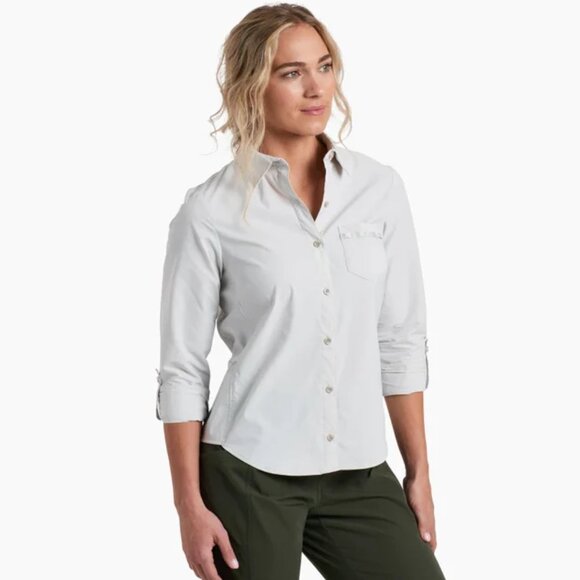 KUHL L White Lightweight Wunderer Roll Tab Button Down Shirt - Picture 2 of 10